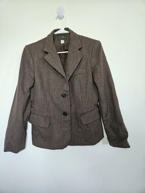 Louben Made In Canada Brown Herringbone Tweed Blazer Jacket Size 10